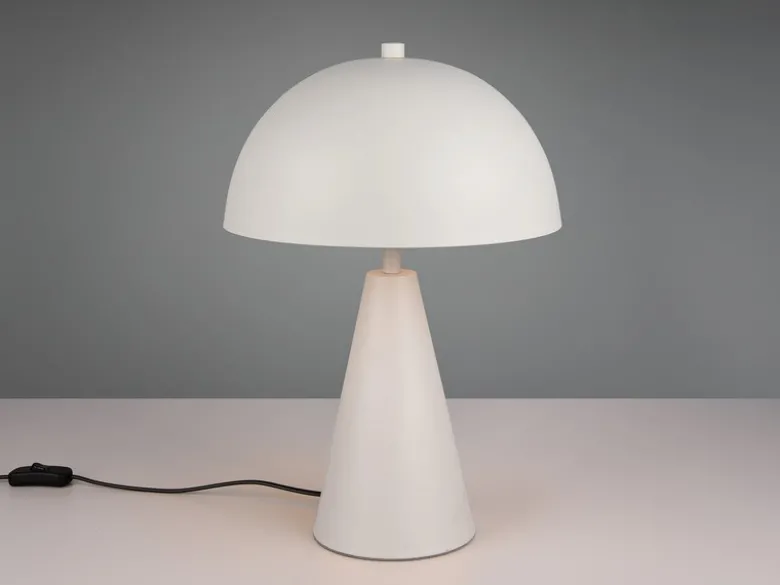 Große LED Tischleuchte in Pilzform aus Metall Hellgrau, Höhe 43cm
