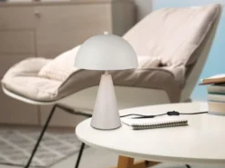 Große LED Tischleuchte in Pilzform aus Metall Hellgrau, Höhe 43cm