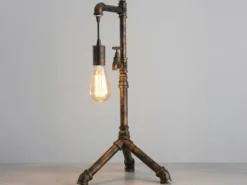 Große LED Tischleuchte in Wasserrohr Optik, Rost, Höhe 61cm