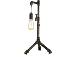 Große LED Tischleuchte in Wasserrohr Optik, Rost, Höhe 61cm