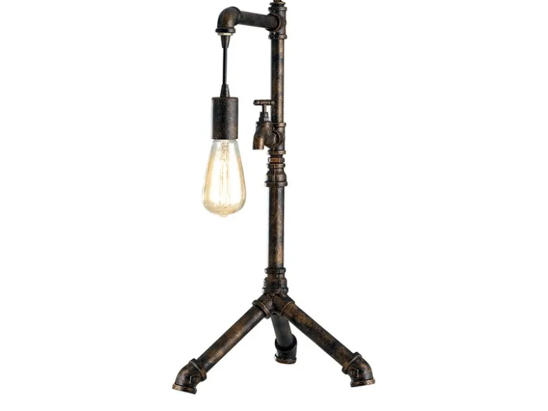 Große LED Tischleuchte in Wasserrohr Optik, Rost, Höhe 61cm