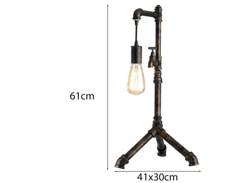 Große LED Tischleuchte in Wasserrohr Optik, Rost, Höhe 61cm