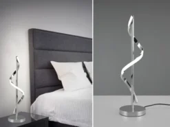 Große LED Tischleuchte ISABEL Spirale in Chrom, Höhe 56cm