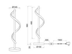 Große LED Tischleuchte ISABEL Spirale in Chrom, Höhe 56cm