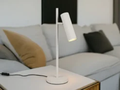 Große LED Tischleuchte Metall Hellgrau mit schwenkbarem Spot, Höhe 50cm