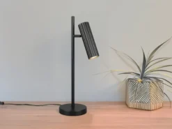 Große LED Tischleuchte Metall Schwarz mit schwenkbarem Spot, Höhe 50cm