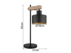 Große LED Tischleuchte Metall mit Stanzmuster Schwarz Gold, Höhe 55cm