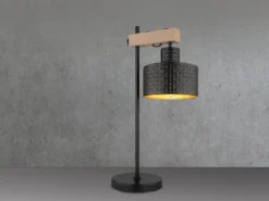 Große LED Tischleuchte Metall mit Stanzmuster Schwarz Gold, Höhe 55cm