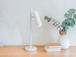 Große LED Tischleuchte Metall Weiß mit schwenkbarem Spot, Höhe 50cm