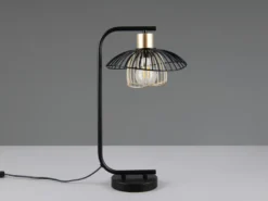 Große LED Tischleuchte mit Gitter Lampenschirm Schwarz Gold, Höhe 44cm