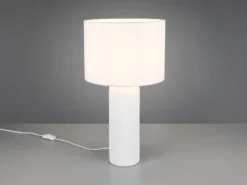 Große LED Tischleuchte mit Keramikfuß & Stoffschirm Weiß, Höhe 51cm