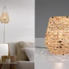 Große LED Tischleuchte mit Lampenschirm aus Wasserhyazinthe, Höhe 55cm