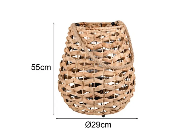 Große LED Tischleuchte mit Lampenschirm aus Wasserhyazinthe, Höhe 55cm