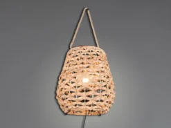 Große LED Tischleuchte mit Lampenschirm aus Wasserhyazinthe, Höhe 55cm