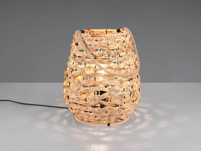 Große LED Tischleuchte mit Lampenschirm aus Wasserhyazinthe, Höhe 55cm