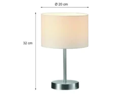 Große LED Tischleuchte Silber mit Stoffschirm weiß, Höhe 55cm