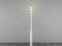 Große Mastleuchte ORION Aluminium Weiß mit Glaskugel, Höhe 240cm
