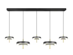 Große moderne LED Pendelleuchte KEATON 5-flammig, Schwarz Gold, Breite 140cm