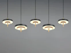Große moderne LED Pendelleuchte KEATON 5-flammig, Schwarz Gold, Breite 140cm