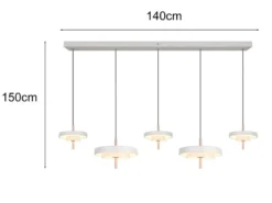 Große moderne LED Pendelleuchte KEATON 5-flammig, Hellgrau Breite 140cm