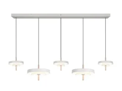 Große moderne LED Pendelleuchte KEATON 5-flammig, Hellgrau Breite 140cm