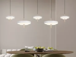 Große moderne LED Pendelleuchte KEATON 5-flammig, Hellgrau Breite 140cm