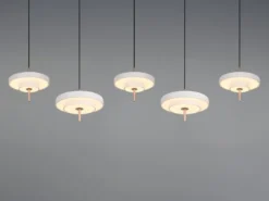 Große moderne LED Pendelleuchte KEATON 5-flammig, Hellgrau Breite 140cm