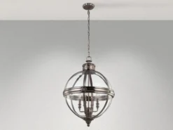 Große Pendelleuchte ADAMS mit Glaskugel & Stahl massiv in Silber Antik, Ø 50cm