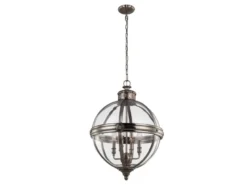 Große Pendelleuchte ADAMS mit Glaskugel & Stahl massiv in Silber Antik, Ø 50cm