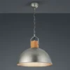 Große Pendelleuchte DELHI mit Metall Lampenschirm und Holzelement, Ø 45cm