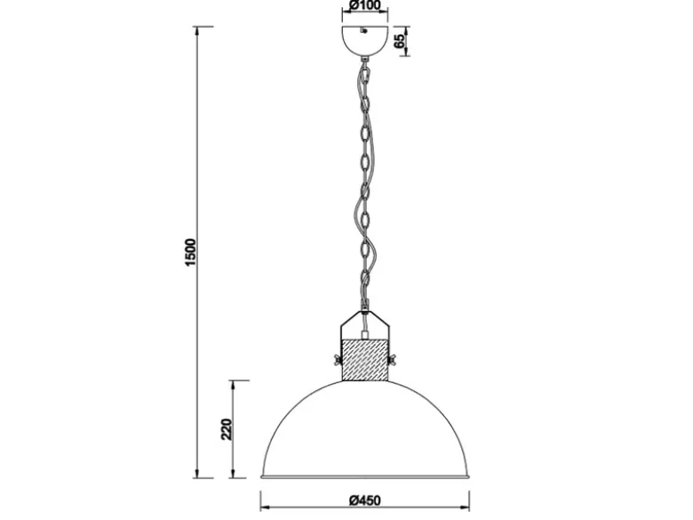 Große Pendelleuchte DELHI mit Metall Lampenschirm und Holzelement, Ø 45cm