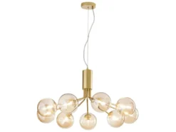 Große Pendelleuchte HONEY 9-flammig Gold-Glaskugeln Bernsteinfarbig, Ø 83cm