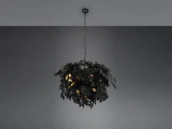 Große Pendelleuchte LEAVY mit Blätter Lampenschirm Schwarz Gold, Ø 70cm