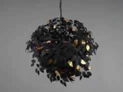 Große Pendelleuchte LEAVY mit Blätter Lampenschirm Schwarz Gold, Ø 70cm