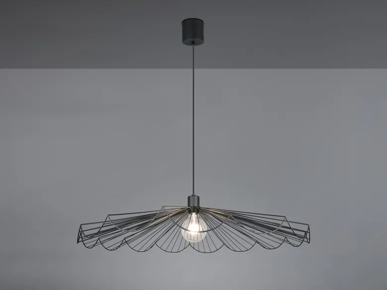 Große Pendelleuchte MARGARITA mit gefächertem Metall Gitterschirm Ø 80cm