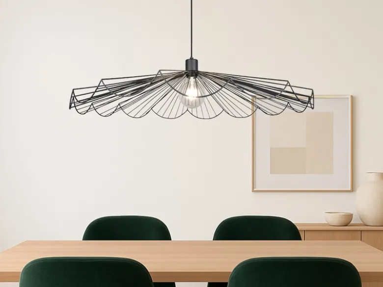Große Pendelleuchte MARGARITA mit gefächertem Metall Gitterschirm Ø 80cm