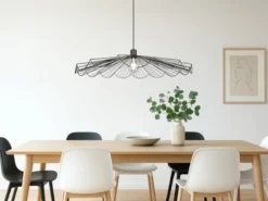 Große Pendelleuchte MARGARITA mit gefächertem Metall Gitterschirm Ø 80cm
