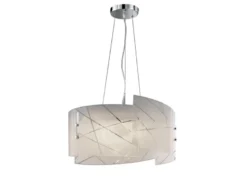 Große Pendelleuchte SANDRINA mit Glas Lampenschirm & Streifendekor, Ø 50cm