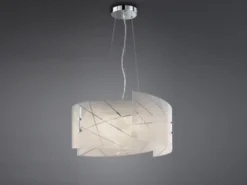 Große Pendelleuchte SANDRINA mit Glas Lampenschirm & Streifendekor, Ø 50cm