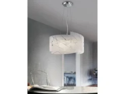 Große Pendelleuchte SANDRINA mit Glas Lampenschirm & Streifendekor, Ø 50cm