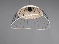 Große Pendelleuchte SANDRINE mit Lampenschirm aus Rattan & Draht, Ø 48cm