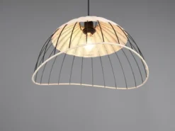 Große Pendelleuchte SANDRINE mit Lampenschirm aus Rattan & Draht, Ø 48cm