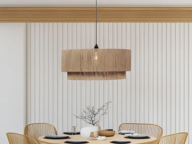 Große Pendelleuchte SMILLA 1-flammig aus Jute Natur im Boho Stil, Ø 60cm