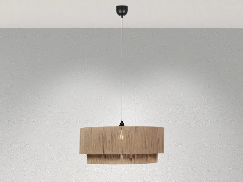 Große Pendelleuchte SMILLA 1-flammig aus Jute Natur im Boho Stil, Ø 60cm