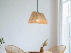 Große Pendelleuchte VALERIE mit Lampenschirm geflochten aus Jute, Ø 52cm