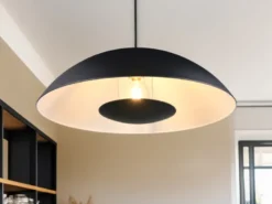 Große Pendelleuchte VARYA Metallschirm Schwarz mit Blendschutz, Ø 50cm