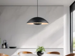 Große Pendelleuchte VARYA Metallschirm Schwarz mit Blendschutz, Ø 50cm