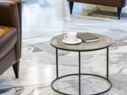 Großer Beistelltisch PATTY rund Metall in Schwarz Silber, Höhe 46cm