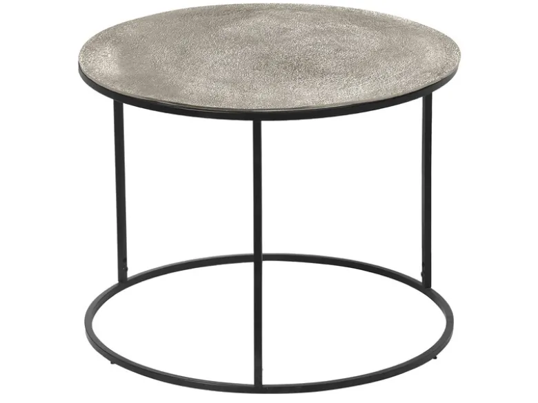 Großer Beistelltisch PATTY rund Metall in Schwarz Silber, Höhe 46cm