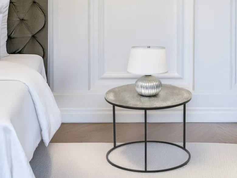 Großer Beistelltisch PATTY rund Metall in Schwarz Silber, Höhe 46cm